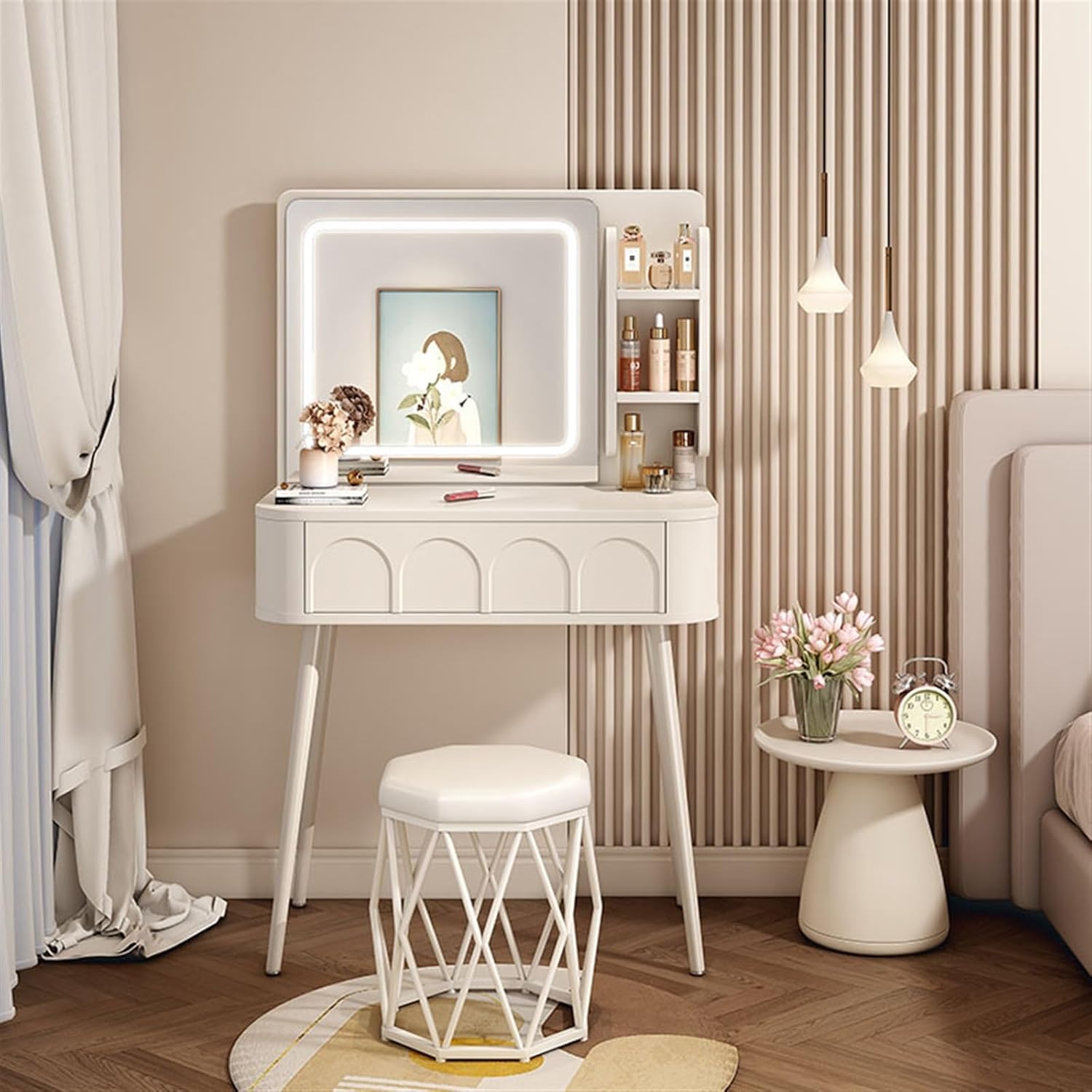 化粧台、ドレッシングテーブル 引き出し1つと鏡付きの小さな